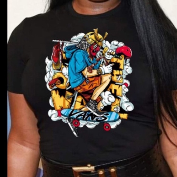 Graffiti Cartoon Character W/VANS Printed On Skateboard 🛹 & 👞 T-Shirt Unisex - Picture 1 of 9